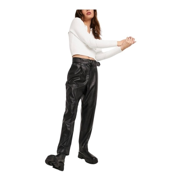 NWT TED BAKER Faydell Faux Leather Belted Trousers Black TB 4/ Large - Picture 6 of 14